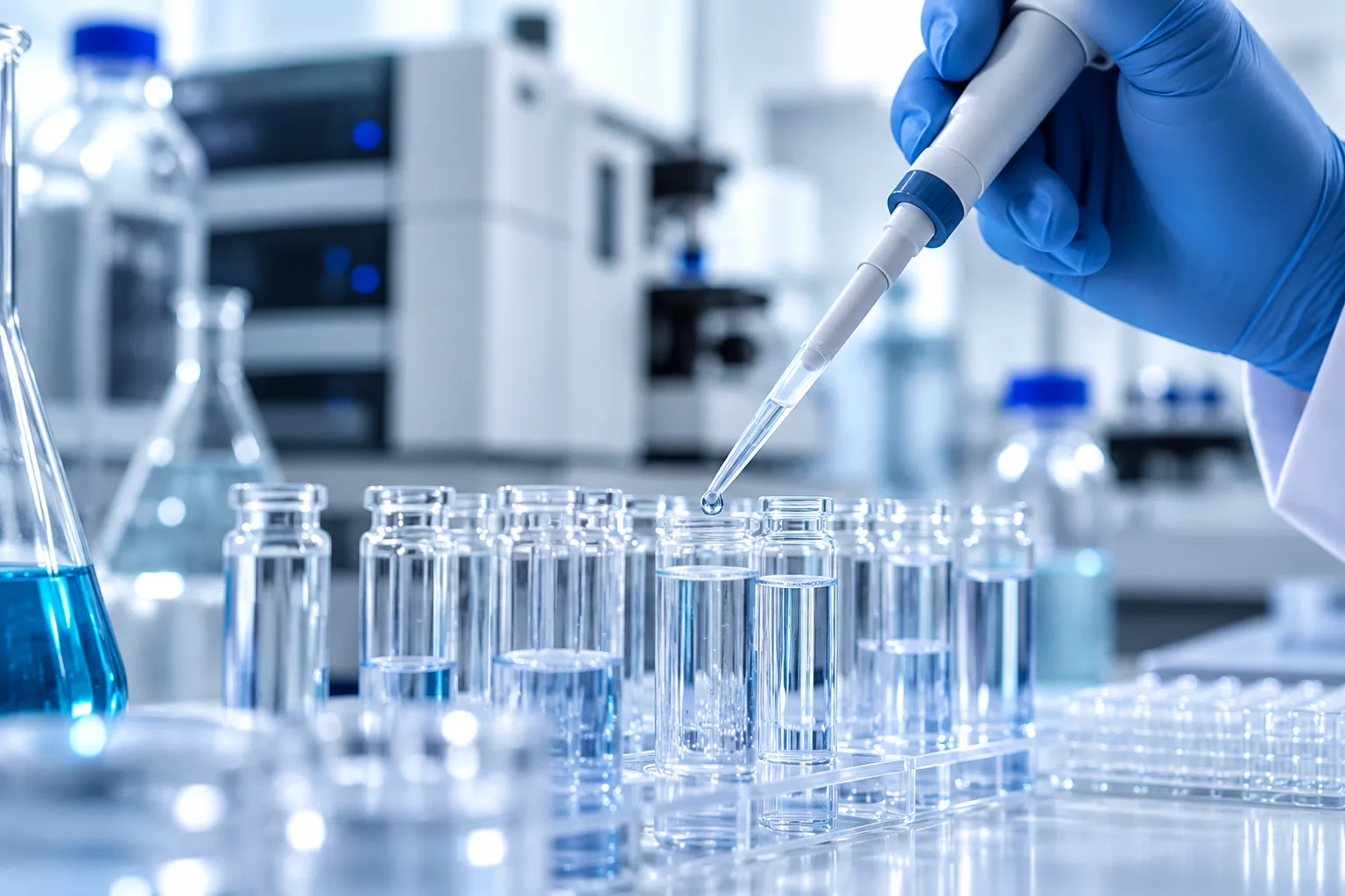Analytical laboratory instruments on a lab bench