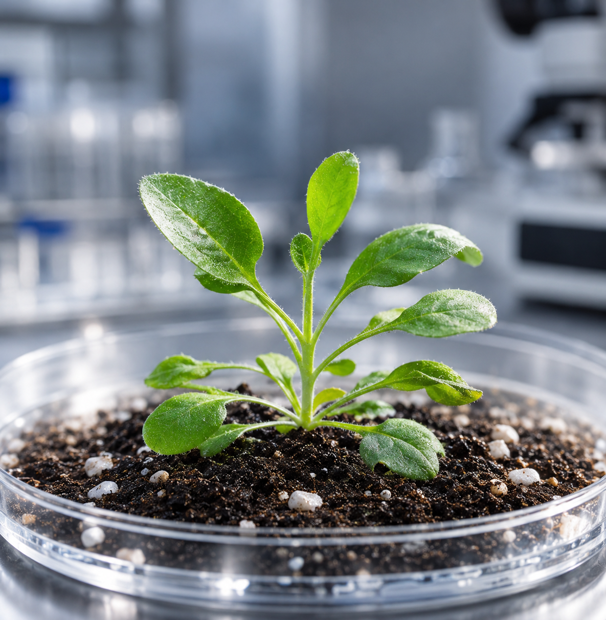 Seedlings growing under controlled conditions for plant science research